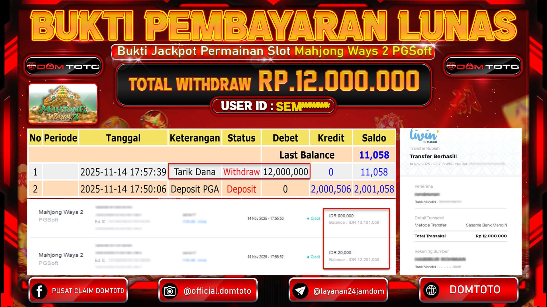 JACKPOT SLOT Mahjong Ways 2 PGSoft 14 NOVEMBER 2025